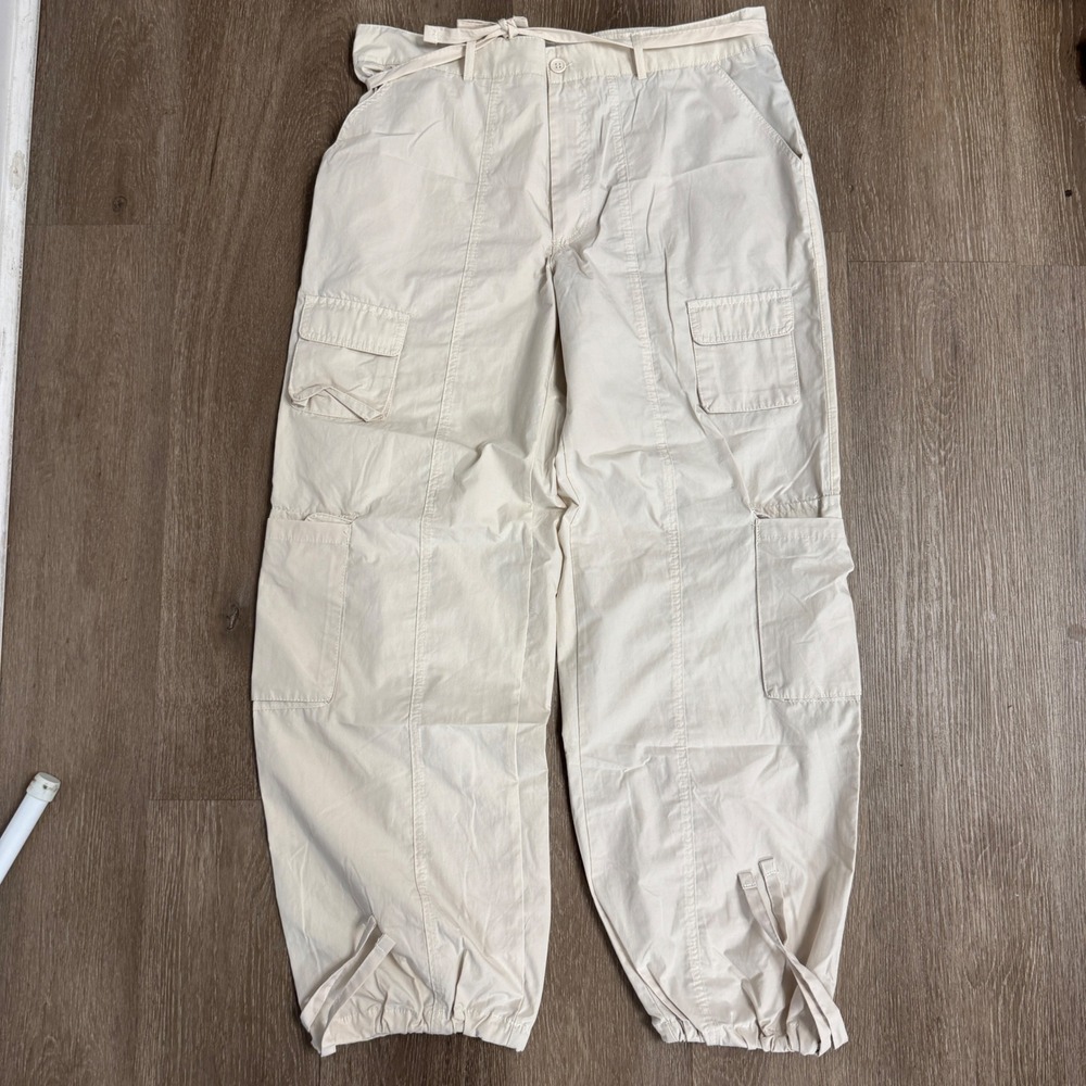 Charlotte Russe Cargo Pants Women XL Beige Tie Waist Drawstring Cuffs